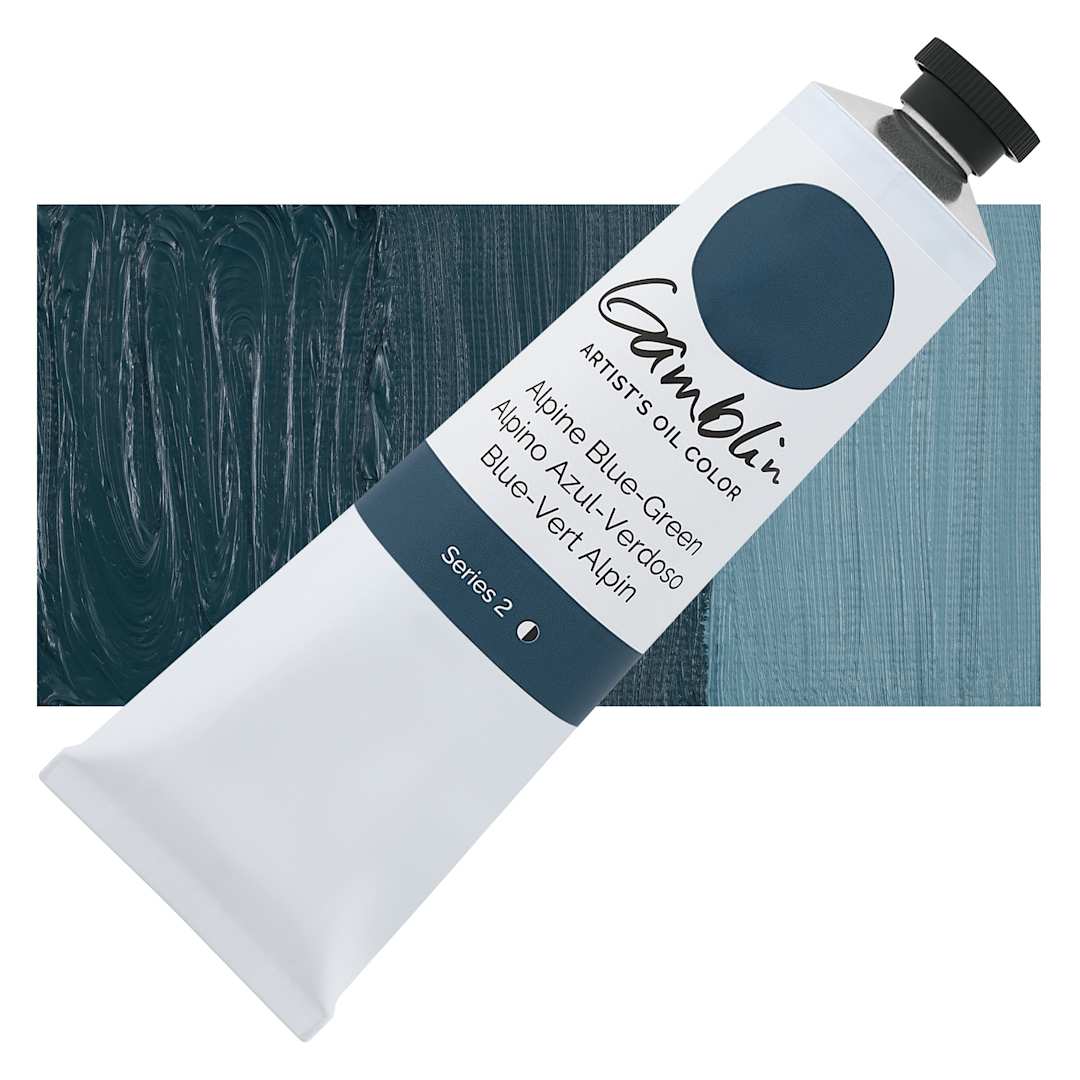 Open in modal - Gamblin Artist's Oil Color - Alpine Blue-Green, 150 ml tube and swatch