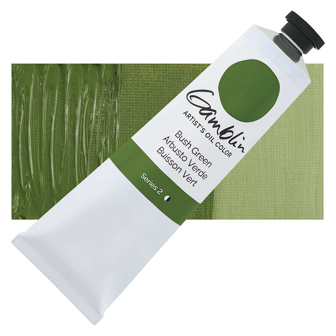 Open in modal - Gamblin Artist's Oil Color - Bush Green, 150 ml tube and swatch