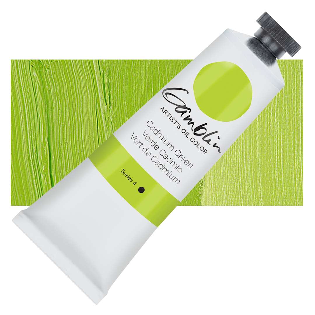 Open in modal - Gamblin Artist's Oil Color - Cadmium Green, 37 ml tube and swatch