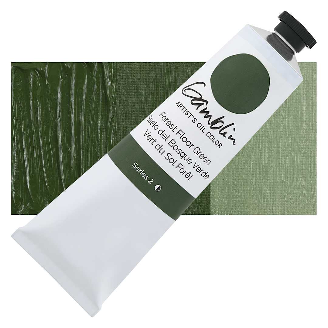 Open in modal - Gamblin Artist's Oil Color - Forest Floor Green, 150 ml tube and swatch