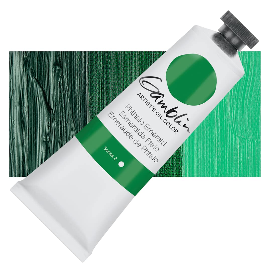 Open in modal - Gamblin Artist's Oil Color - Phthalo Emerald, 37 ml tube and swatch