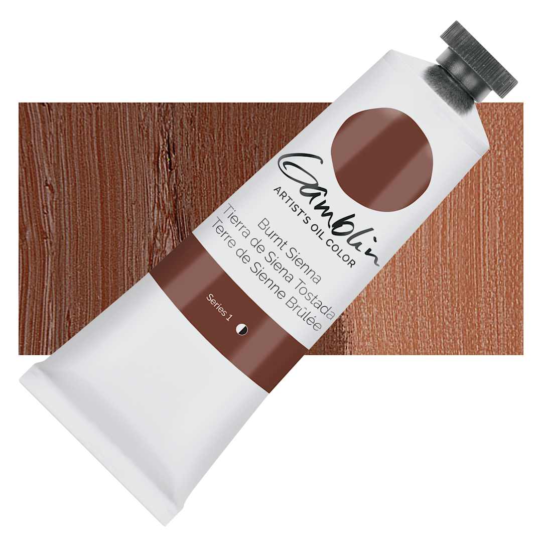 Open in modal - Gamblin Artist's Oil Color - Burnt Sienna, 37 ml tube and swatch