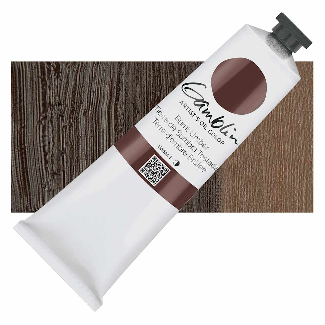Open in modal - Gamblin Artist's Oil Color - Burnt Umber, 150 ml tube and swatch