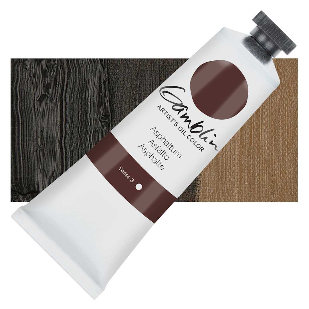 Open in modal - Gamblin Artist's Oil Color - Asphaltum, 37 ml tube and swatch