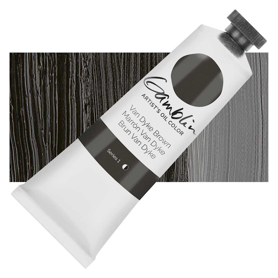 Open in modal - Gamblin Artist's Oil Color - Van Dyke Brown, 37 ml tube and swatch