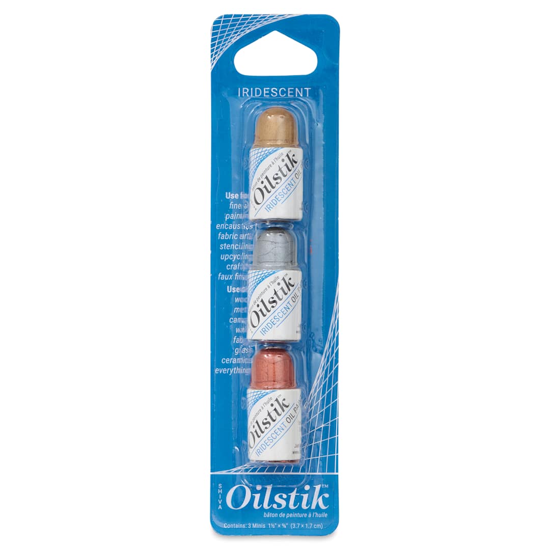 Open in modal - Shiva Oilstik Oil Paint - Iridescent Mini Colors, Set of 3 (Front of package)