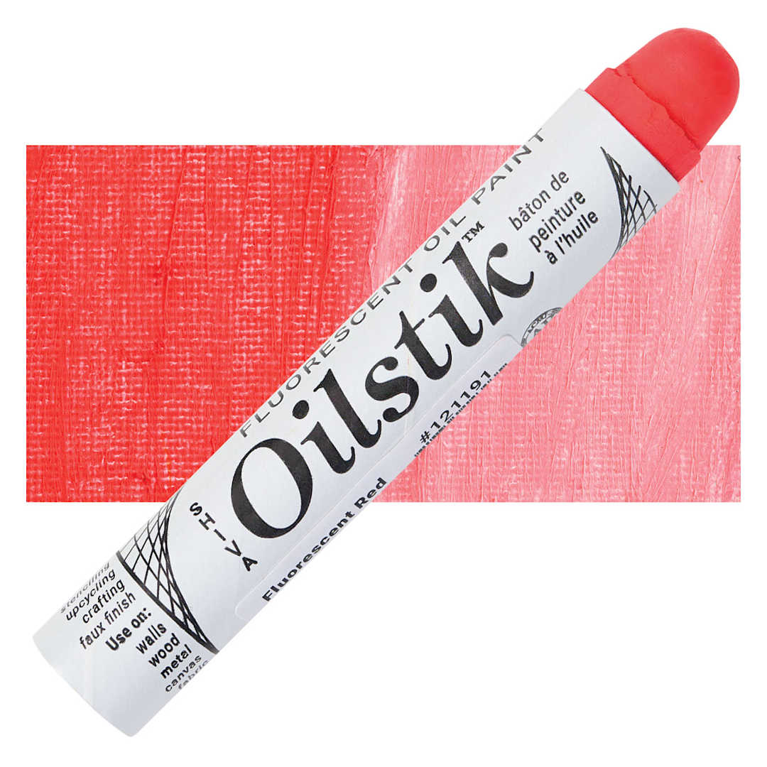 Open in modal - Shiva Oilstik Oil Paint - Fluorescent Red oilstik and swatch
