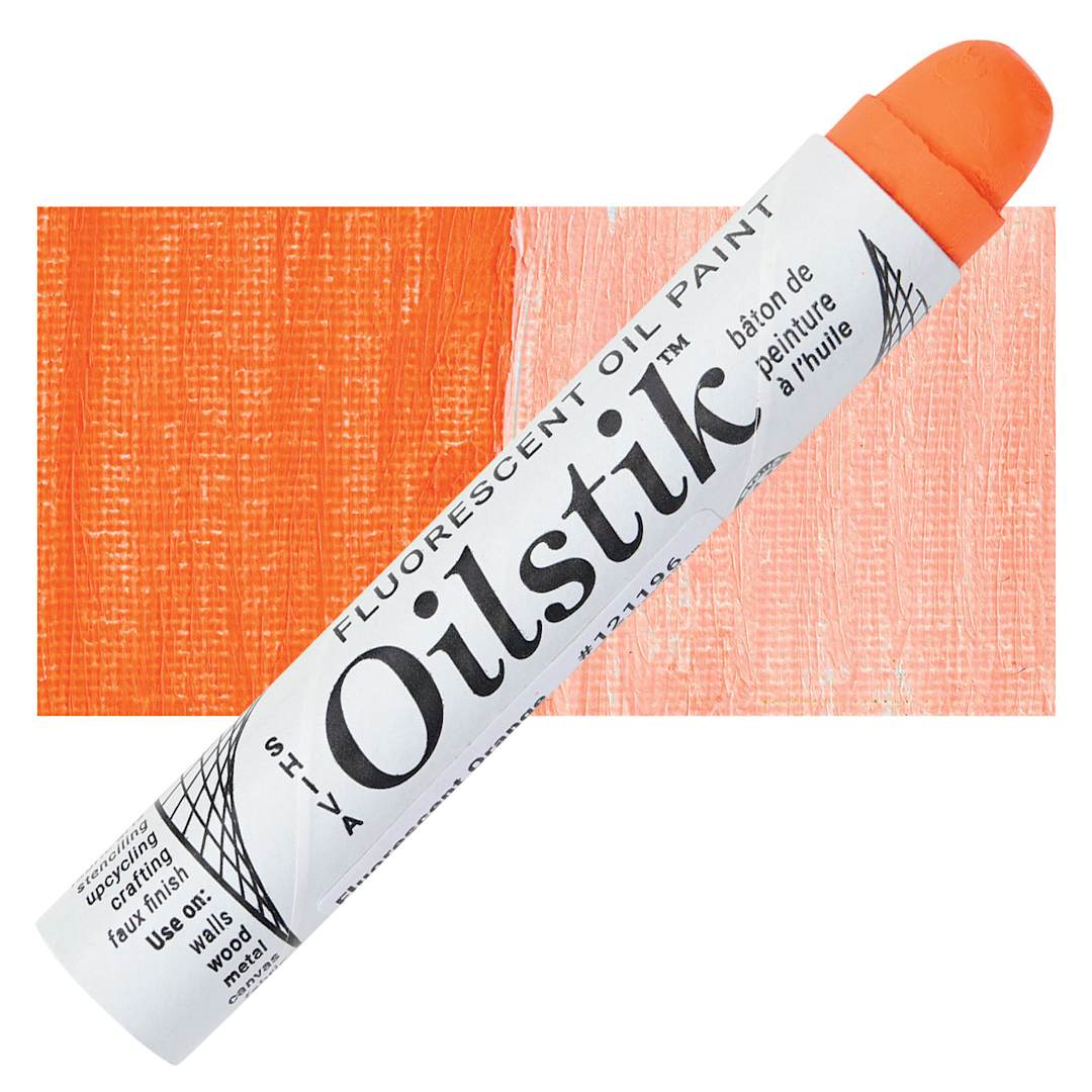 Open in modal - Shiva Oilstik Oil Paint - Fluorescent Orange oilstik and swatch