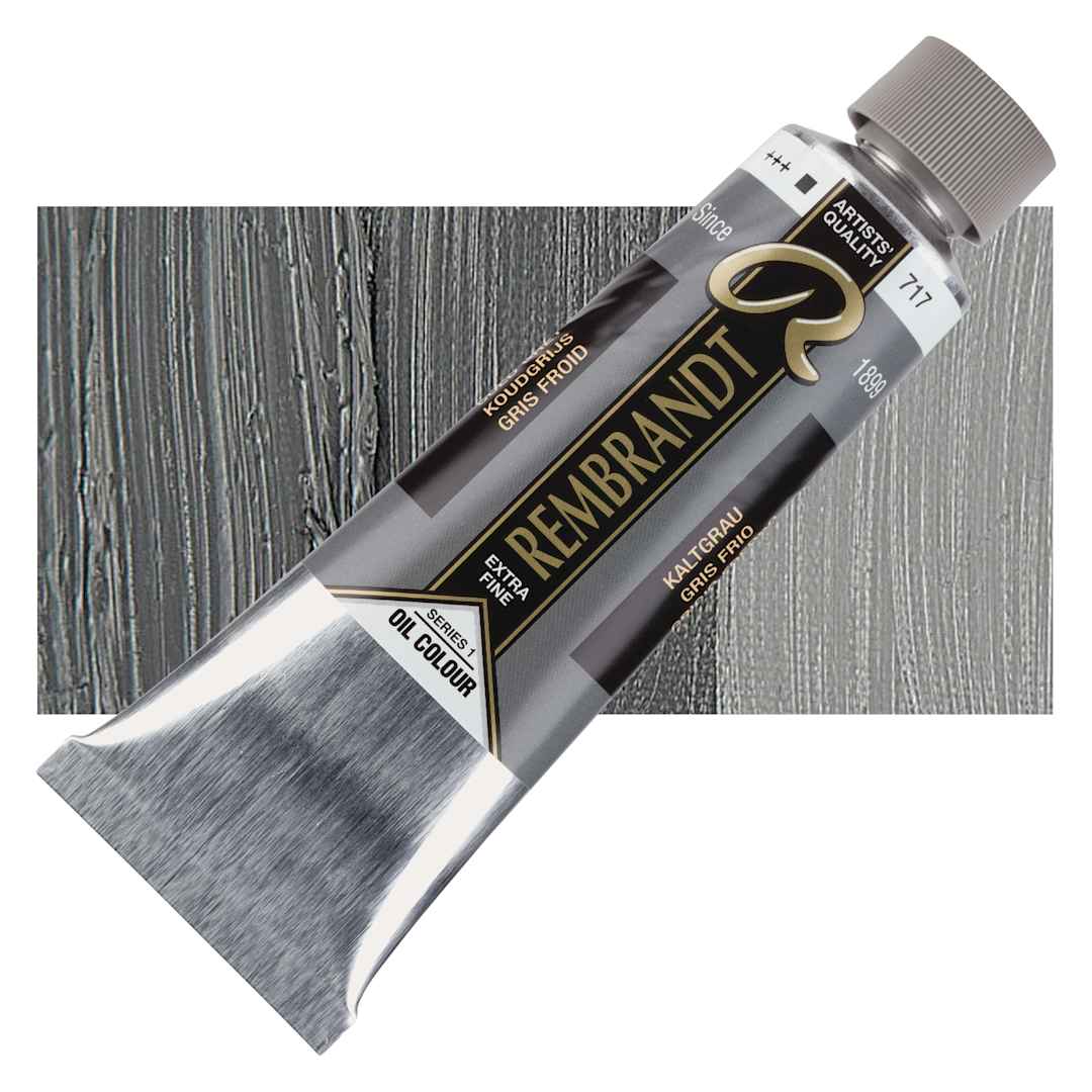 Open in modal - Rembrandt Artists' Oil Color - Cold Gray, 150 ml tube and swatch