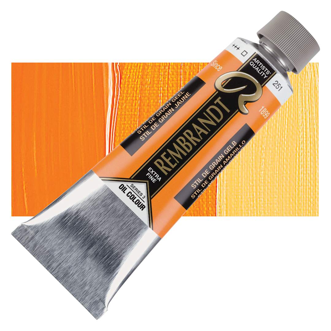 Open in modal - Rembrandt Artists' Oil Color - Stil de Grain Yellow, 150 ml tube and swatch