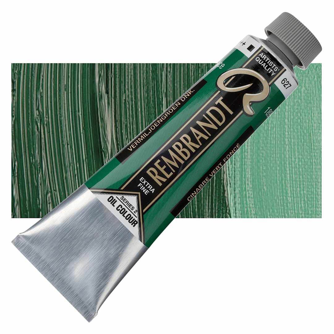 Open in modal - Rembrandt Artists' Oil Color - Cinnabar Green Deep, 40 ml tube and swatch