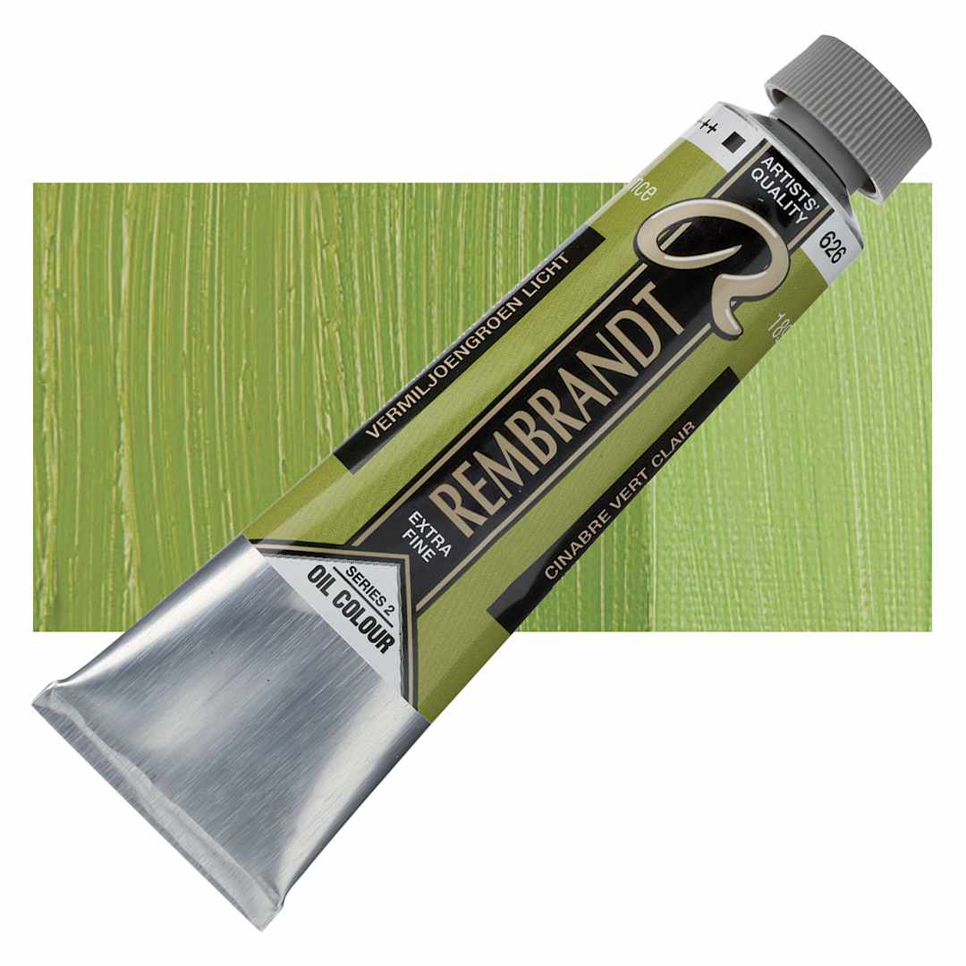 Open in modal - Rembrandt Artists' Oil Color - Cinnabar Green Light, 40 ml tube and swatch