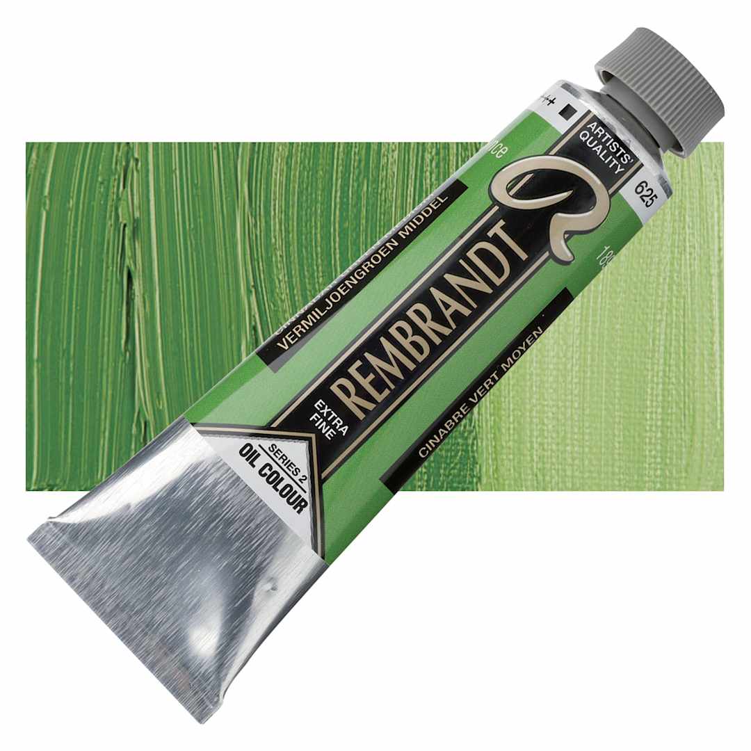 Open in modal - Rembrandt Artists' Oil Color - Cinnabar Green Medium, 40 ml tube and swatch