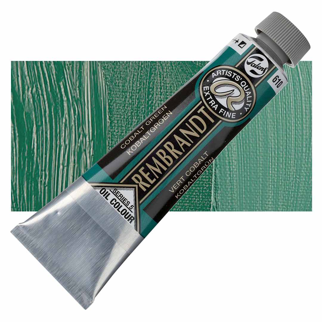 Open in modal - Rembrandt Artists' Oil Color - Cobalt Green, 40 ml tube and swatch