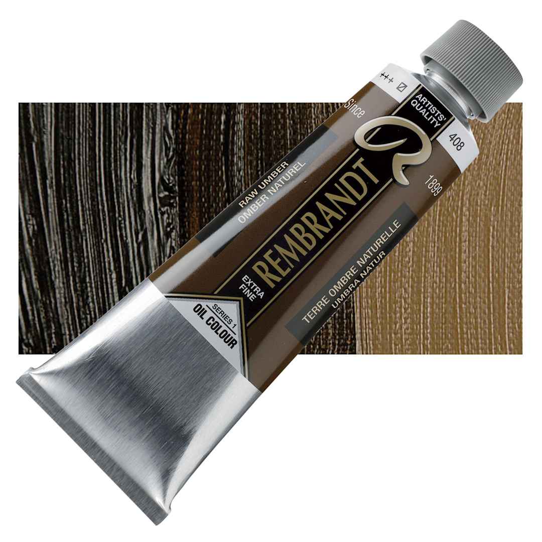 Open in modal - Rembrandt Artists' Oil Color - Raw Umber, 150 ml tube and swatch