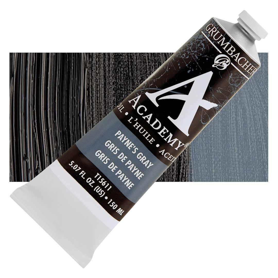 Open in modal - Grumbacher Academy Oil Color - Payne's Gray, 150 ml tube and swatch