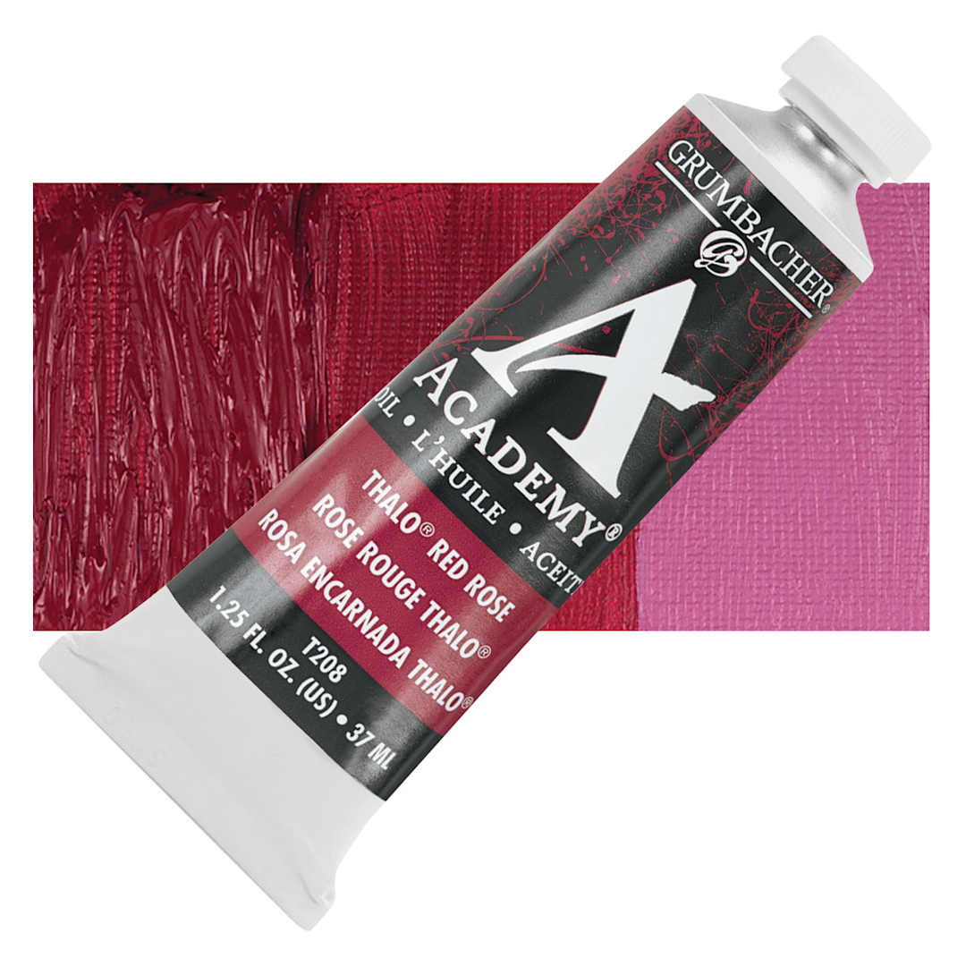 Open in modal - Grumbacher Academy Oil Color - Thalo Red Rose, 37 ml tube and swatch