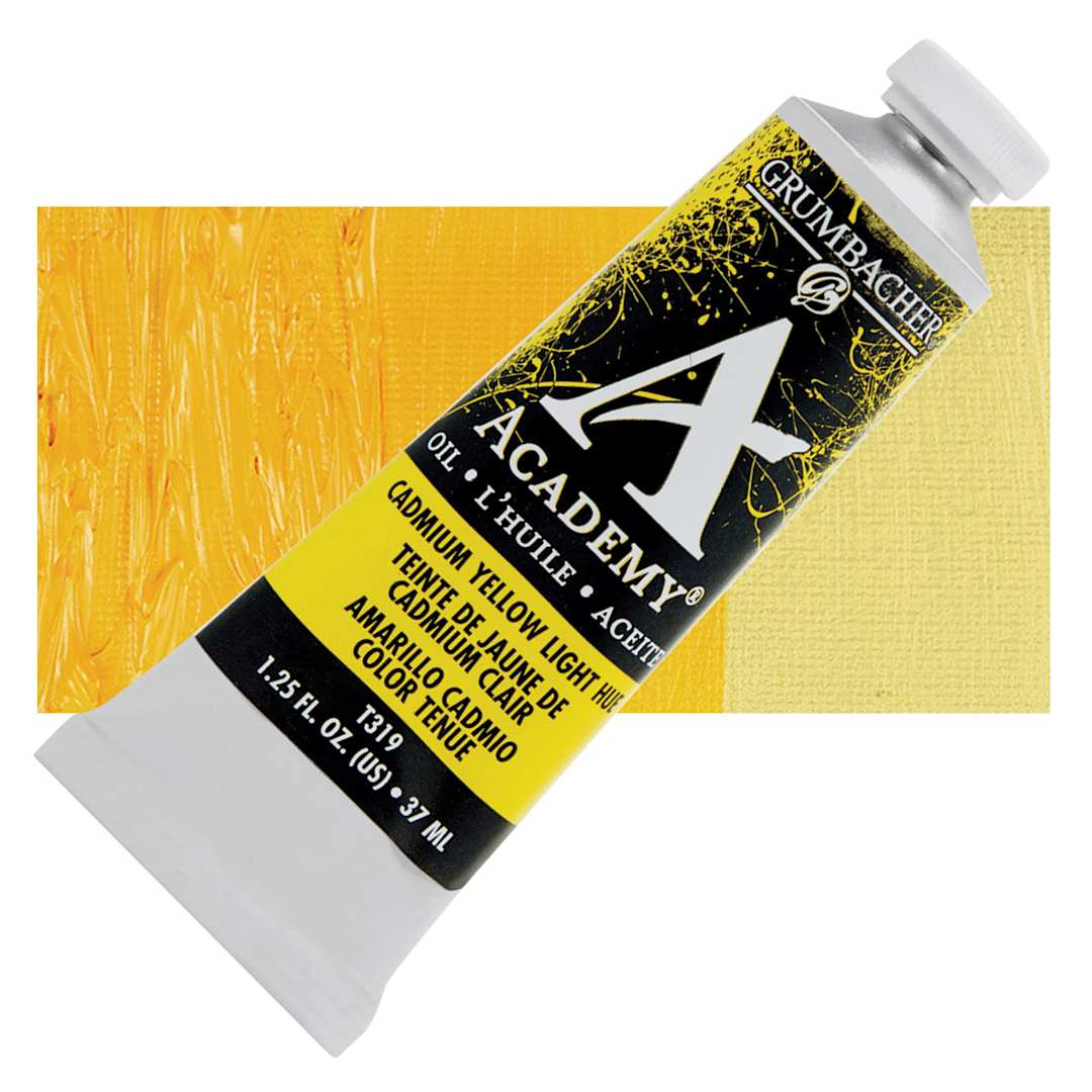 Open in modal - Grumbacher Academy Oil Color - Cadmium Yellow Light Hue, 37 ml tube and swatch