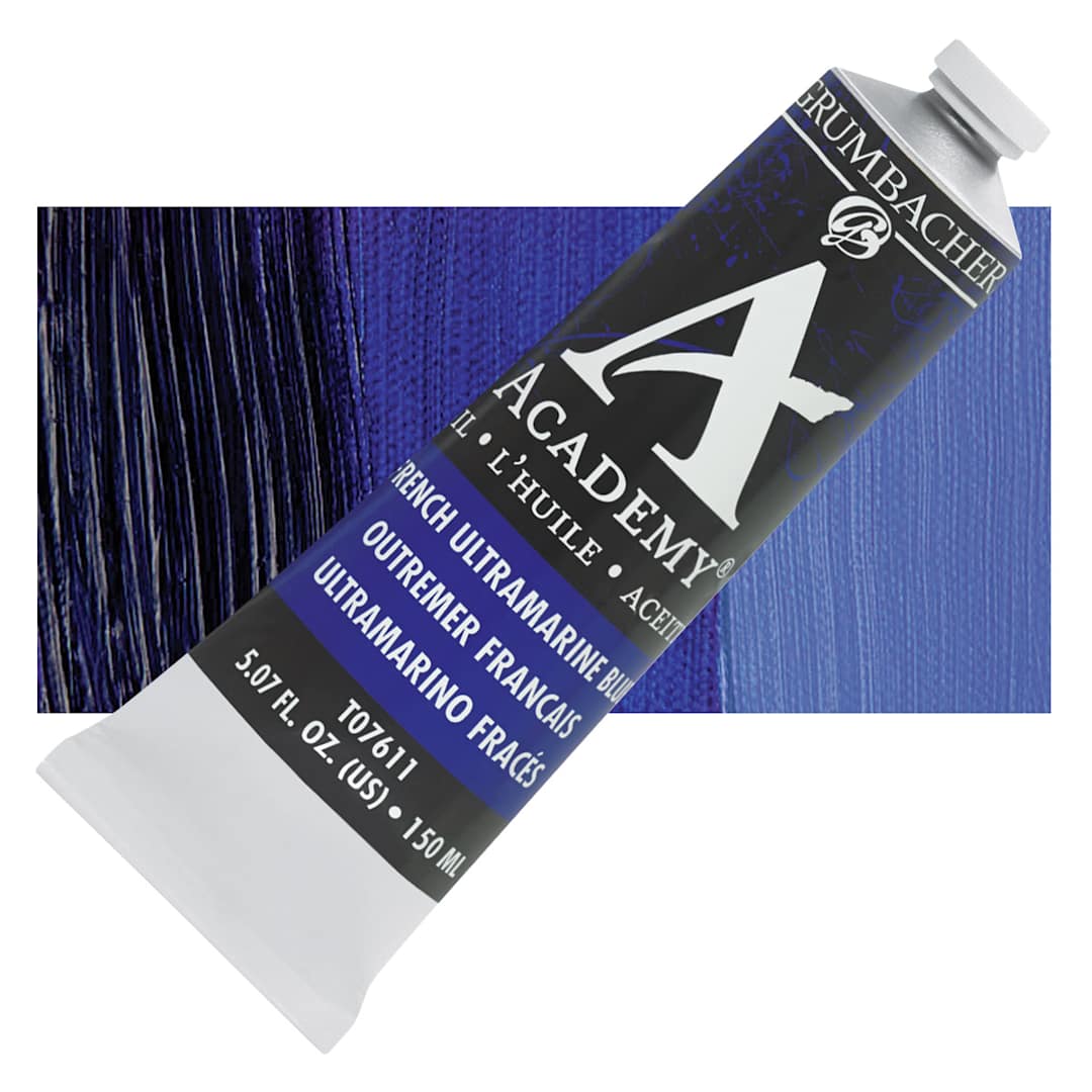 Open in modal - Grumbacher Academy Oil Color - French Ultramarine Blue, 150 ml tube and swatch