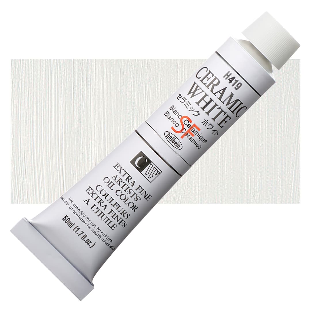 Open in modal - Holbein Artists' Oil Color - Ceramic White, 50 ml tube and swatch