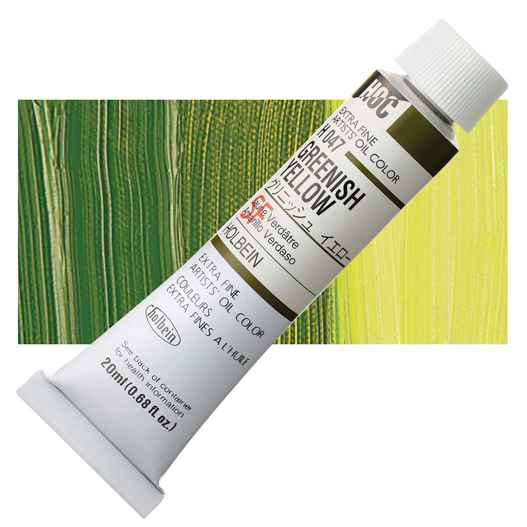 Open in modal - Holbein Artists' Oil Color - Greenish Yellow, 20 ml tube and swatch