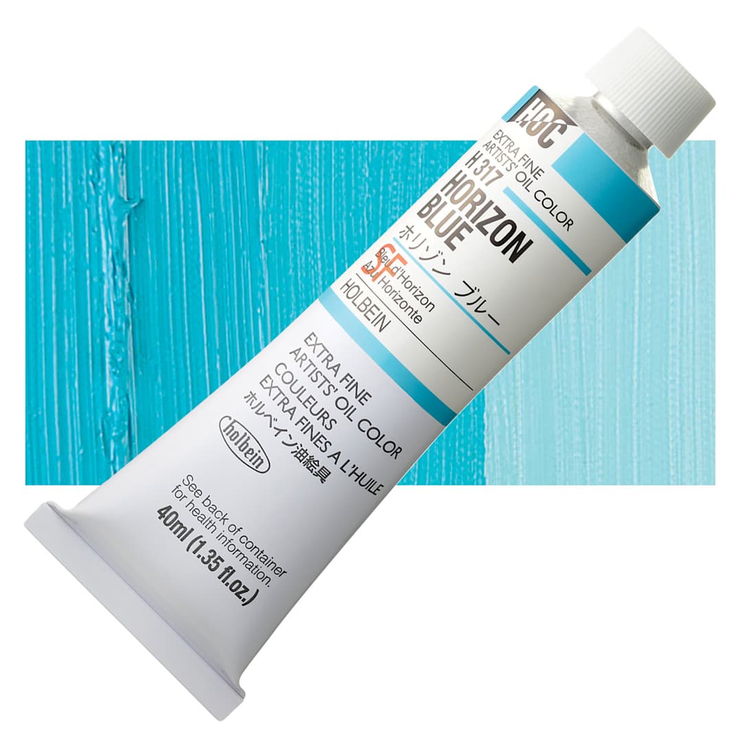 Open in modal - Holbein Artists' Oil Color - Horizon Blue, 40 ml tube and swatch