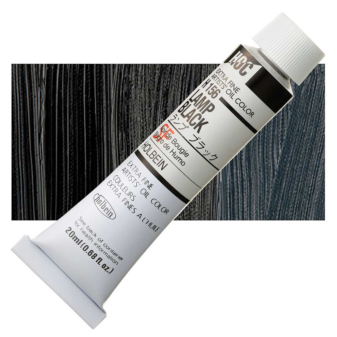 Open in modal - Holbein Artists' Oil Color - Lamp Black, 20 ml tube and swatch