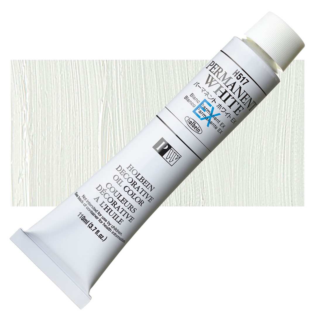 Open in modal - Holbein Artists' Oil Color - Permanent White EX, 110 ml tube and swatch