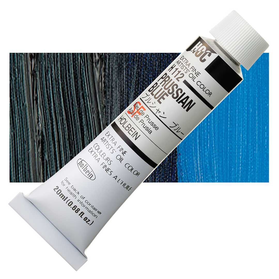 Open in modal - Holbein Artists' Oil Color - Prussian Blue, 20 ml tube and swatch