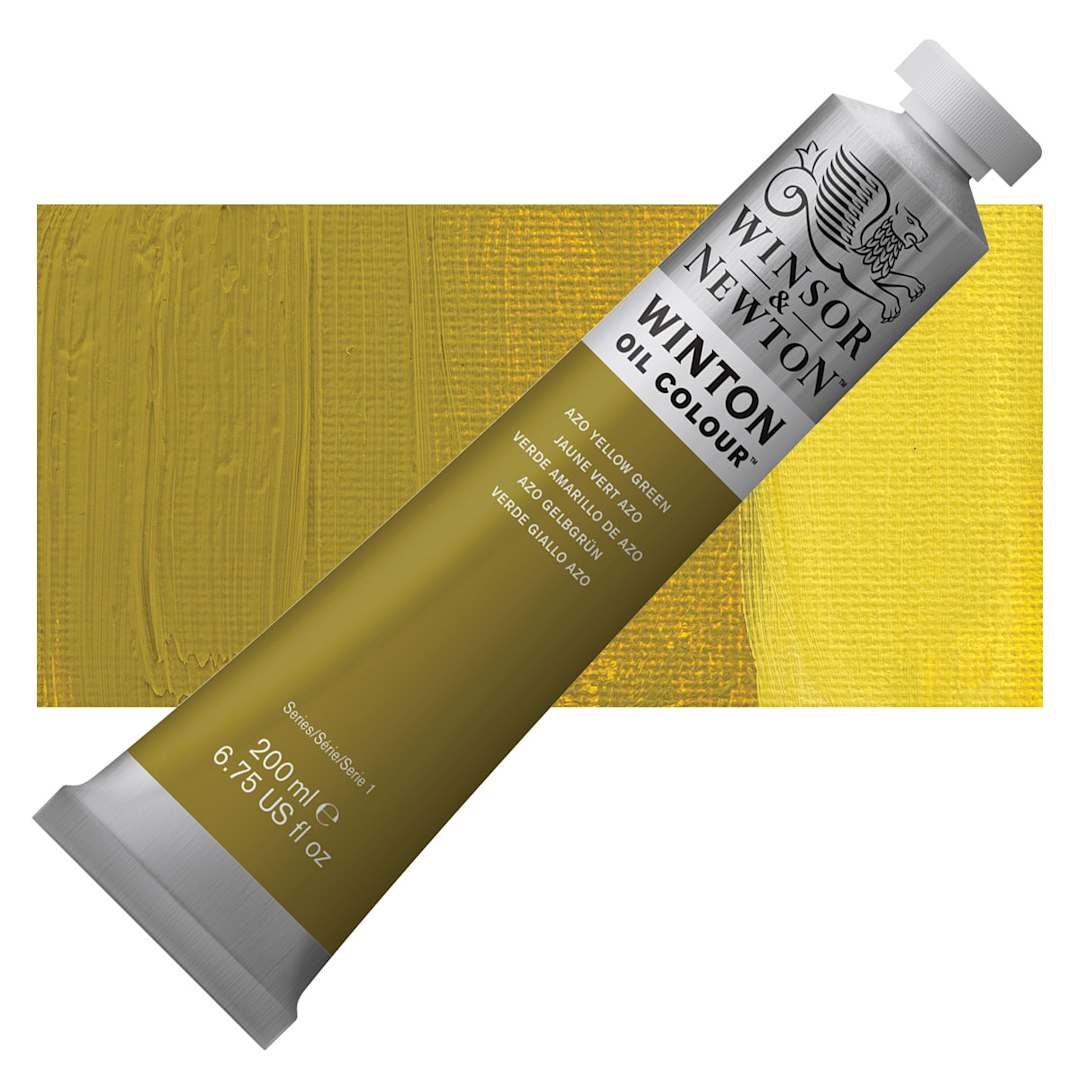 Open in modal - Winsor & Newton Winton Oil Color - Azo Yellow Green, 200 ml, Tube and swatch