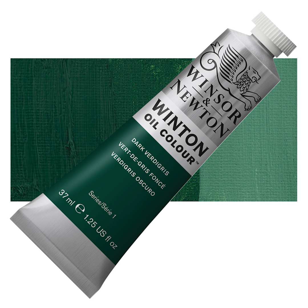 Open in modal - Winsor & Newton Winton Oil Color - Dark Verdigris, 37 ml, Tube and swatch
