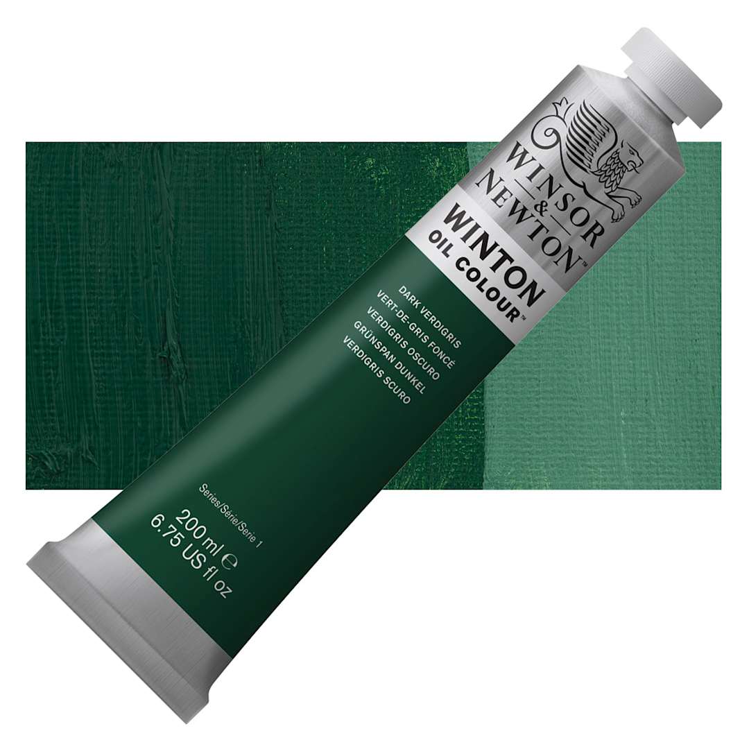 Open in modal - Winsor & Newton Winton Oil Color - Dark Verdigris, 200 ml, Tube and swatch
