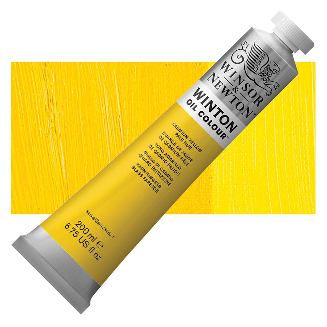 Open in modal - Winsor & Newton Winton Oil Color - Cadmium Yellow Pale Hue, 200 ml tube and swatch