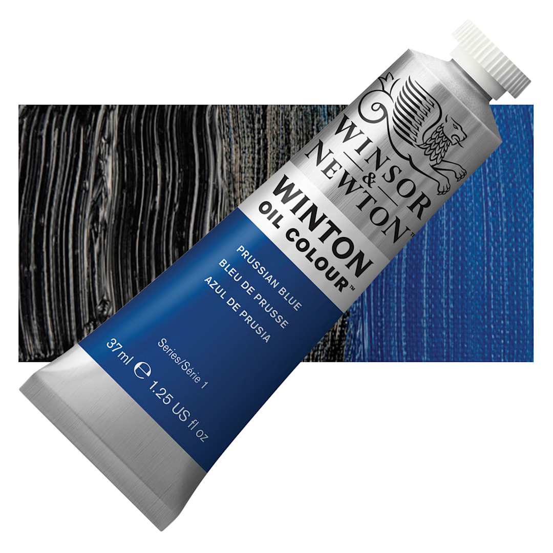 Open in modal - Winsor & Newton Winton Oil Color - Prussian Blue, 37 ml tube and swatch