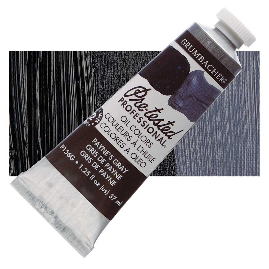 Open in modal - Grumbacher Pre-Tested Artists' Oil Color - Payne's Gray, 1.25 oz tube and swatch