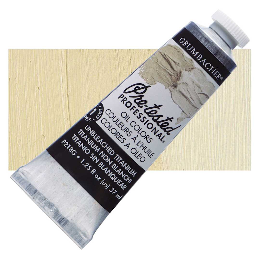 Open in modal - Grumbacher Pre-Tested Artists' Oil Color - Unbleached Titanium White, 1.25 oz tube and swatch