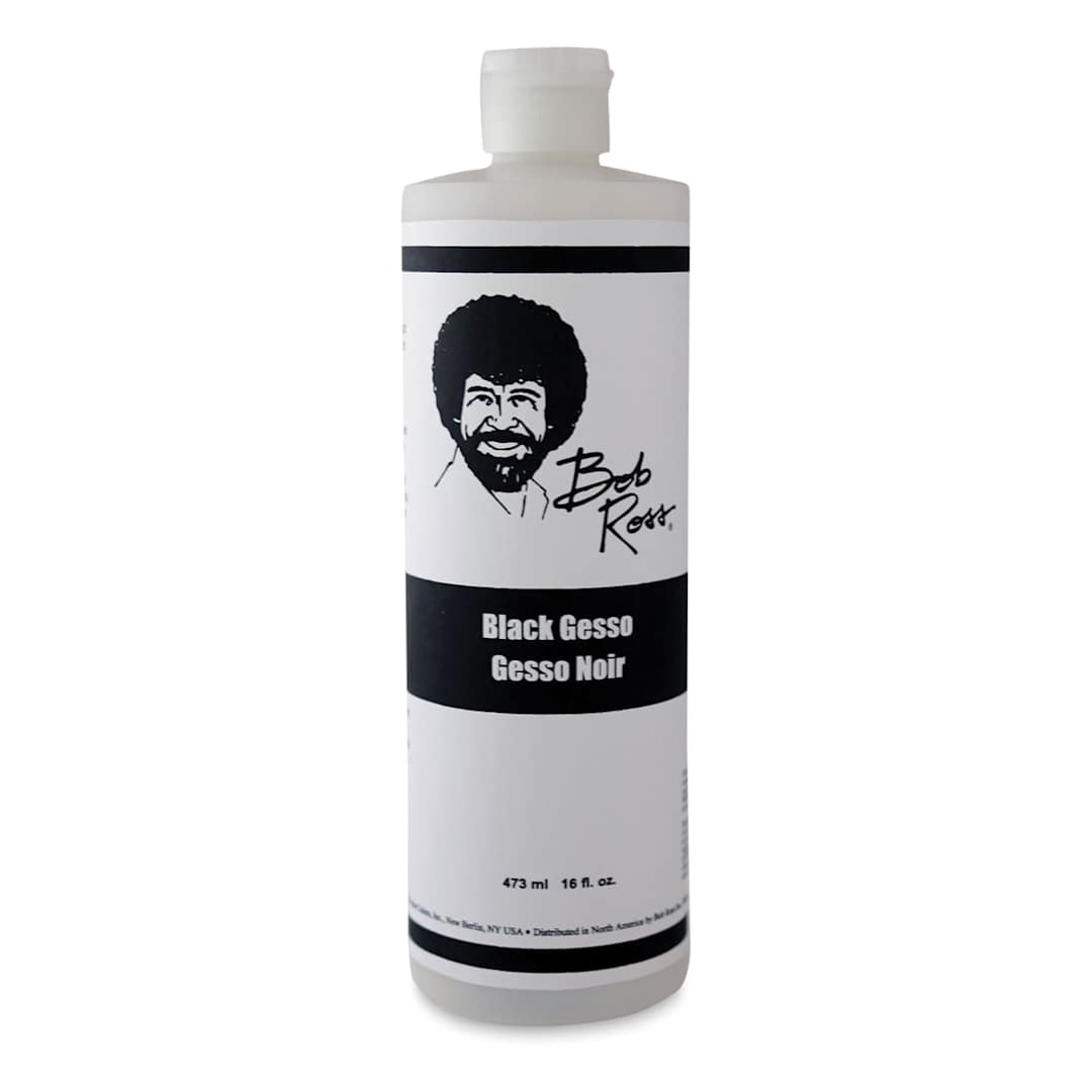 Open in modal - Bob Ross Gessos - Front view of 16 oz bottle of Black Gesso