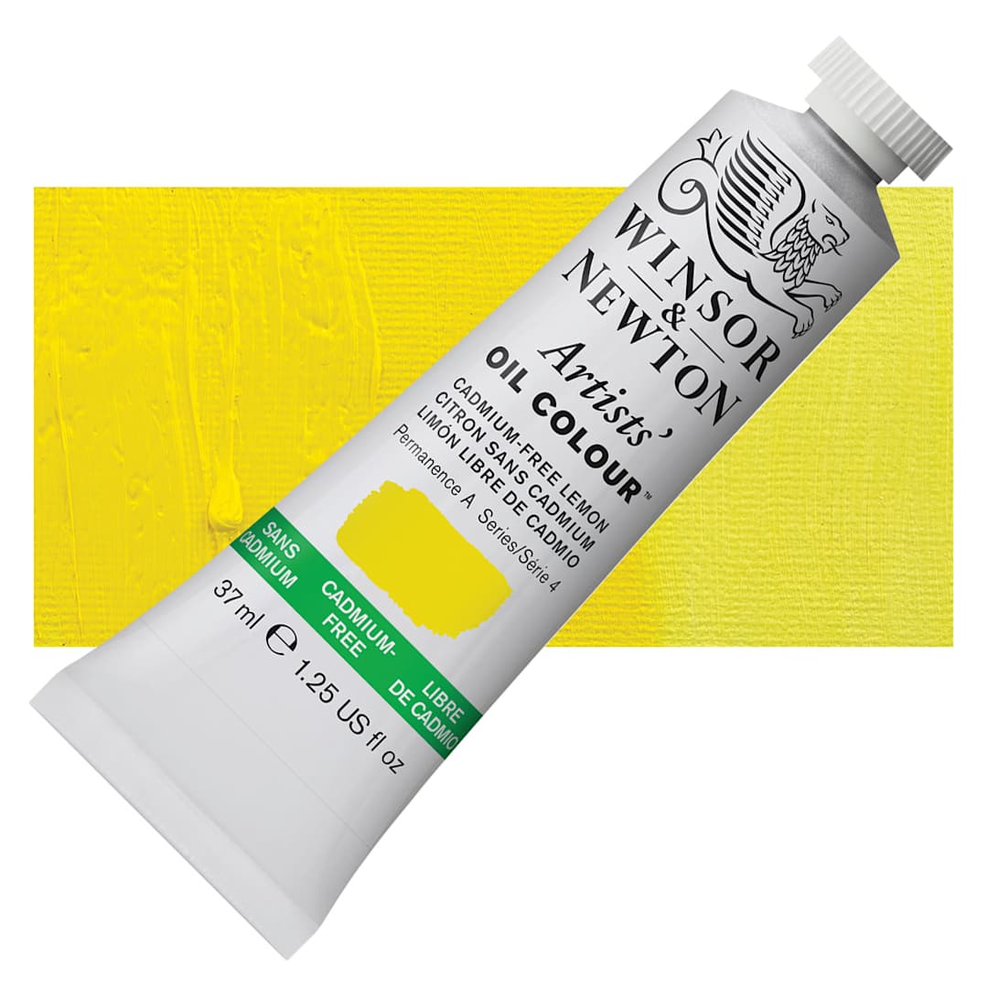 Open in modal - Winsor & Newton Artists' Oil Color - Cadmium Free Lemon, 37 ml, Tube and swatch
