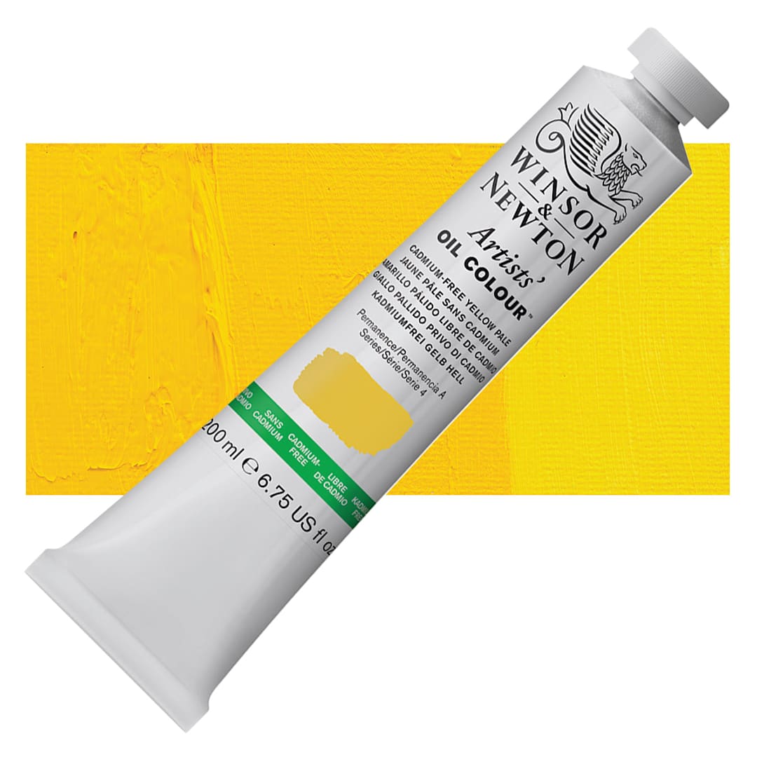 Open in modal - Winsor & Newton Artists' Oil Color - Cadmium Free Yellow Pale, 200 ml, Tube and swatch