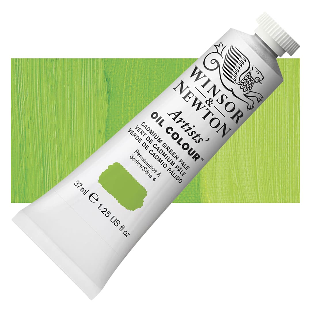 Open in modal - Winsor & Newton Artists' Oil Color - Cadmium Green Pale, 37 ml tube and swatch
