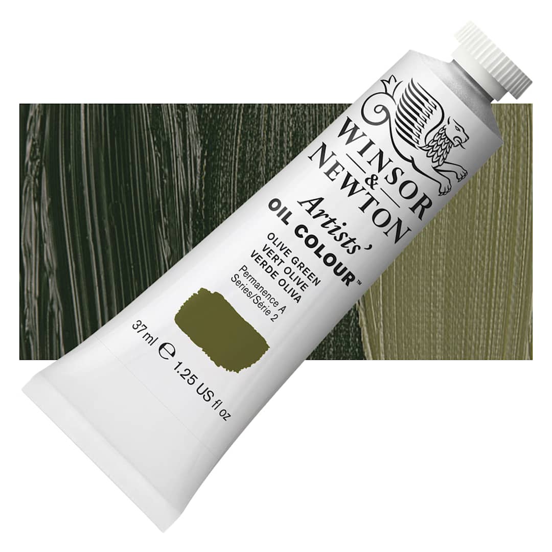 Open in modal - Winsor & Newton Artists' Oil Color - Olive Green, 37 ml tube and swatch
