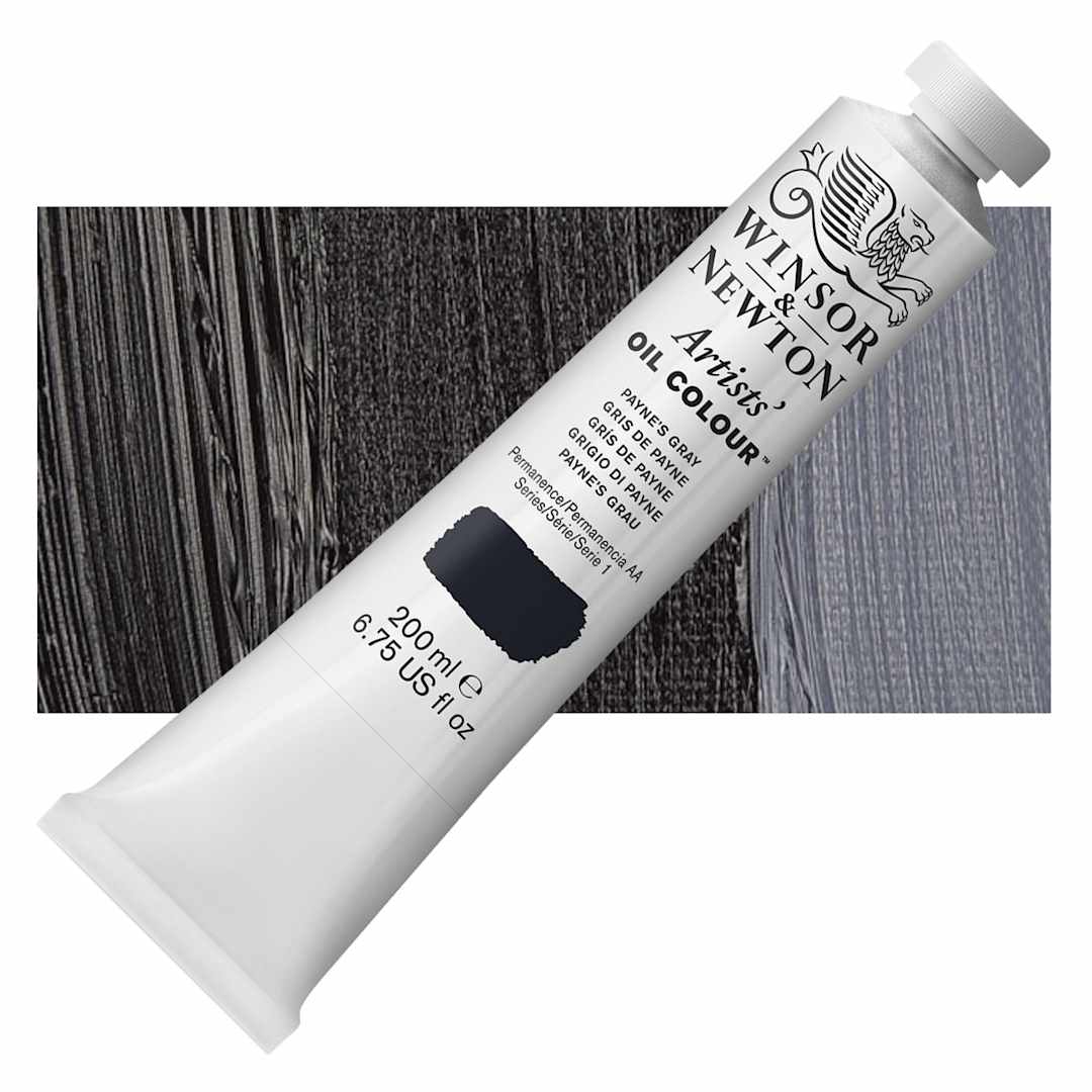 Open in modal - Winsor & Newton Artists' Oil Color - Payne's Gray, 200 ml tube and swatch