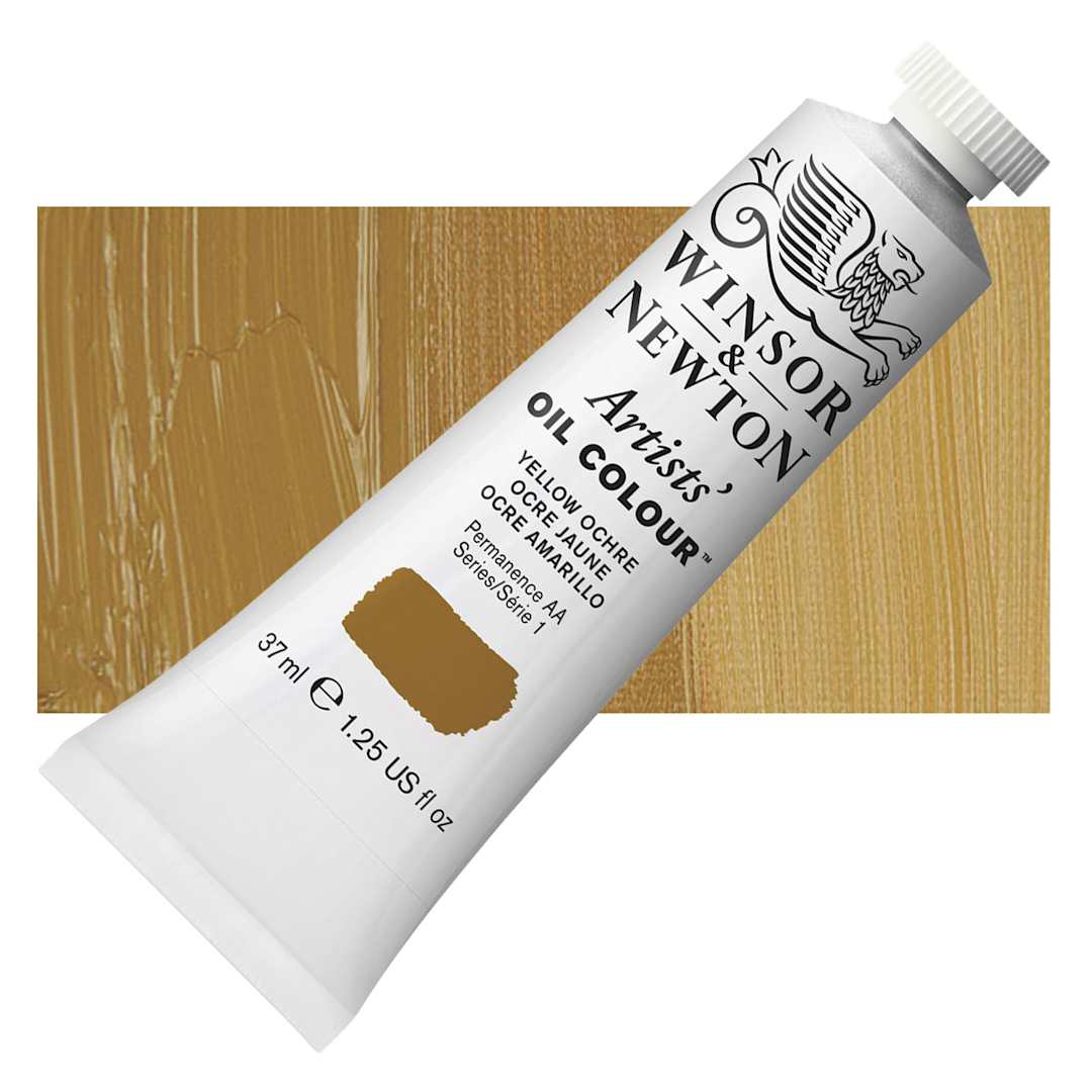 Open in modal - Winsor & Newton Artists' Oil Color - Yellow Ochre, 37 ml tube and swatch