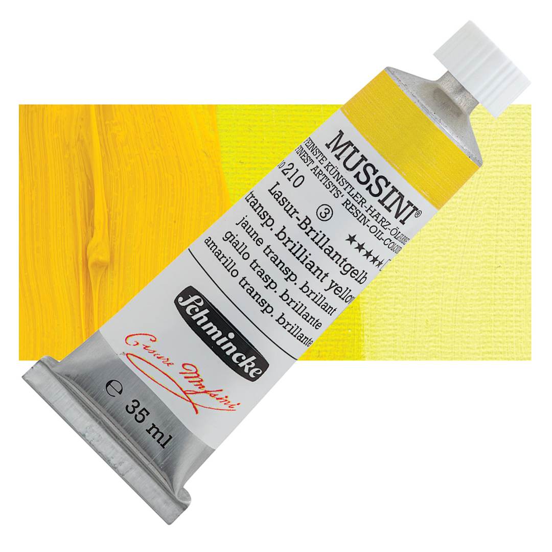 Open in modal - Schmincke Mussini Oil Color - Transparent Brilliant Yellow, 35 ml tube and swatch