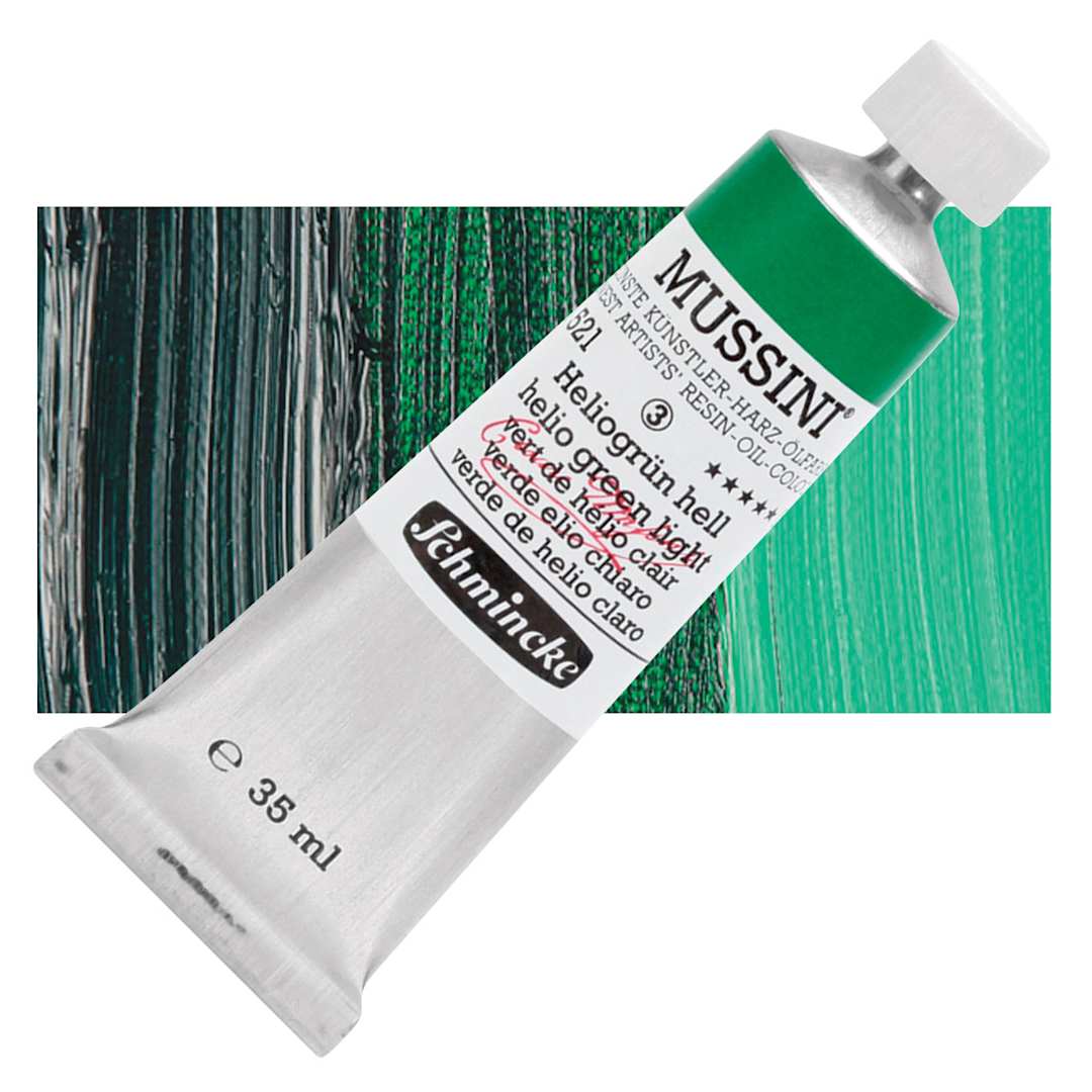 Open in modal - Schmincke Mussini Oil Color - Helio Green Light, 35 ml tube and swatch