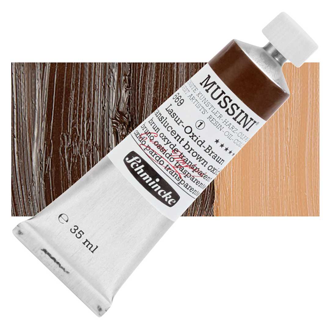 Open in modal - Schmincke Mussini Oil Color - Translucent Brown Oxide, 35 ml tube and swatch