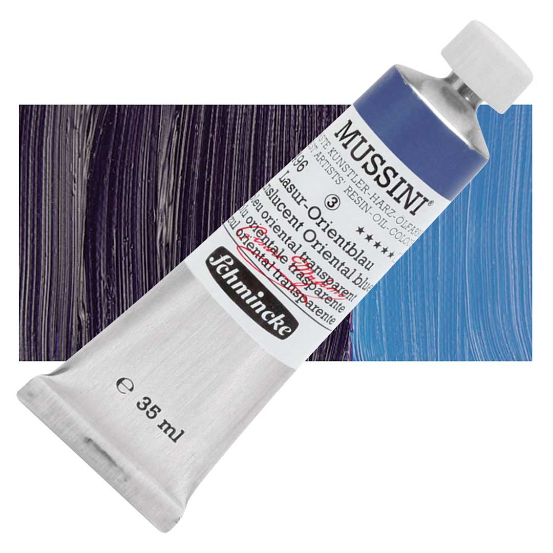 Open in modal - Schmincke Mussini Oil Color - Oriental Blue, 35 ml tube and swatch