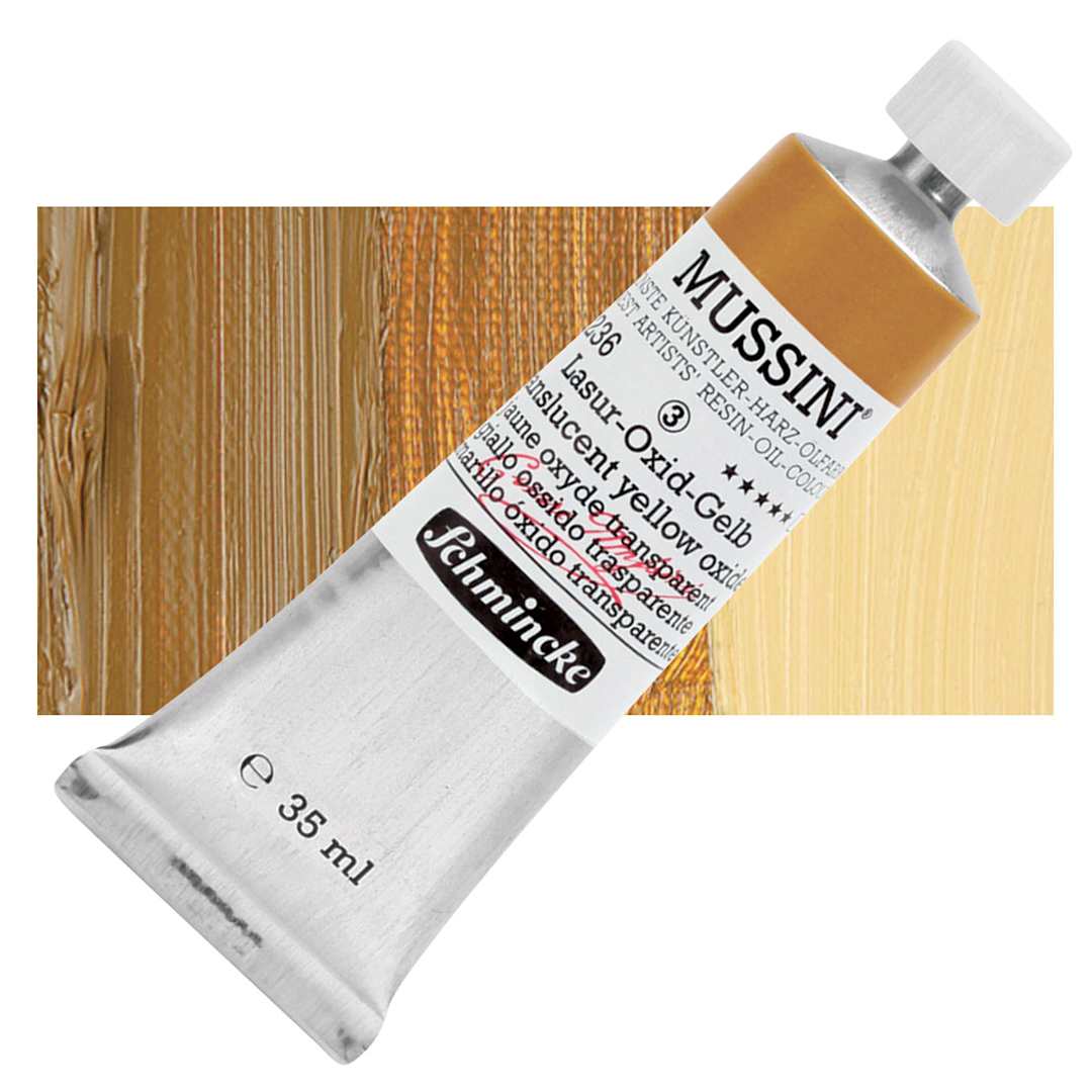 Open in modal - Schmincke Mussini Oil Color - Translucent Yellow Oxide, 35 ml tube and swatch
