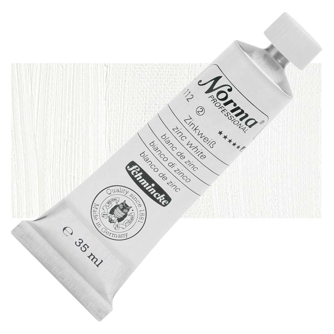 Open in modal - Schmincke Norma Professional Oil Paint - Zinc White, 35 ml, Tube and swatch