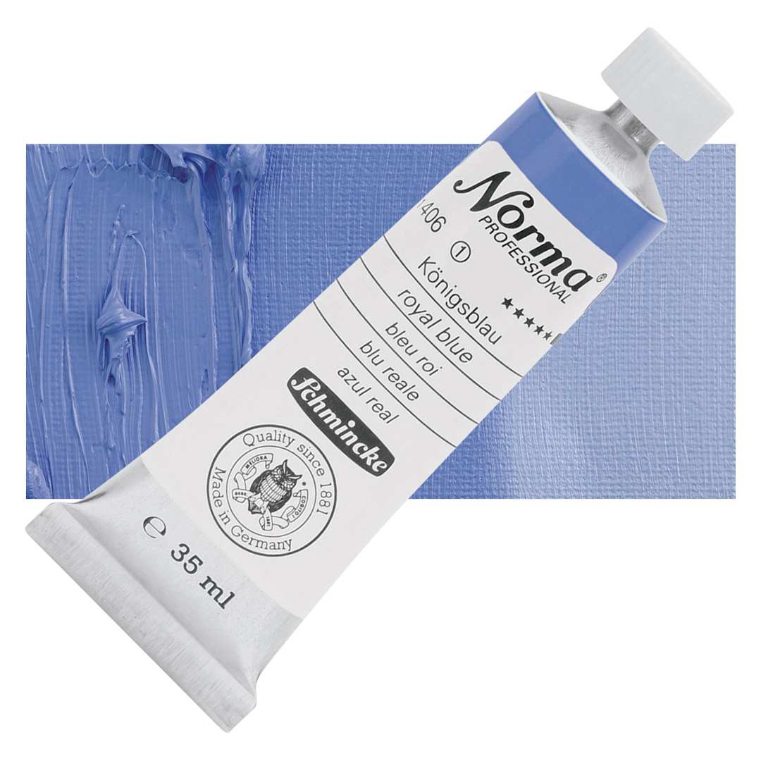 Open in modal - Schmincke Norma Professional Oil Paint - Royal Blue, 35 ml, Tube and swatch
